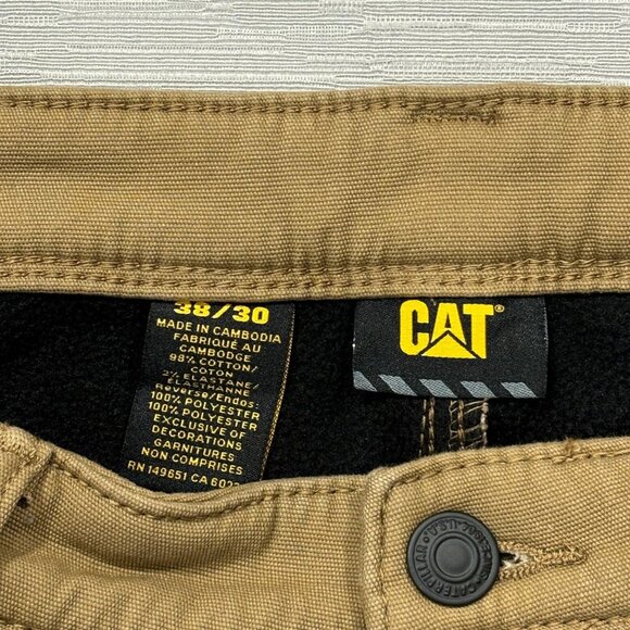 CAT Caterpillar Work Pants Mens 38 x 30 Brown Canvas Fleece Lined Insulated - Picture 7 of 12